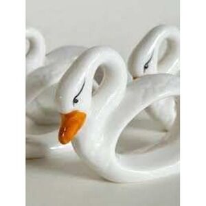 Vintage Ceramic Swan Napkin Rings Set of 6 White Porcelain Goose Cottagecore